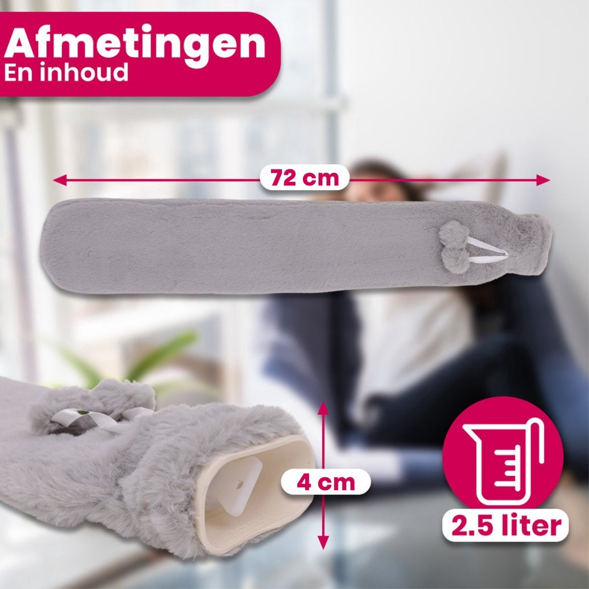 Aerend Heat Pillow - Pichet extra-long avec manchon - Pichet d'eau chaude avec housse en polaire - 2,5 litres - Soulage les douleurs au cou, aux épaules et à l'abdomen - Gris