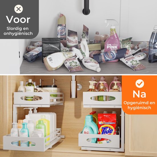 Posity Rangement pour armoire de cuisine - Rangement pour évier - Rangement pour comptoir - Support de rangement - Rangement pour salle de bain - Support de cuisine - Extensible - Métal - Blanc