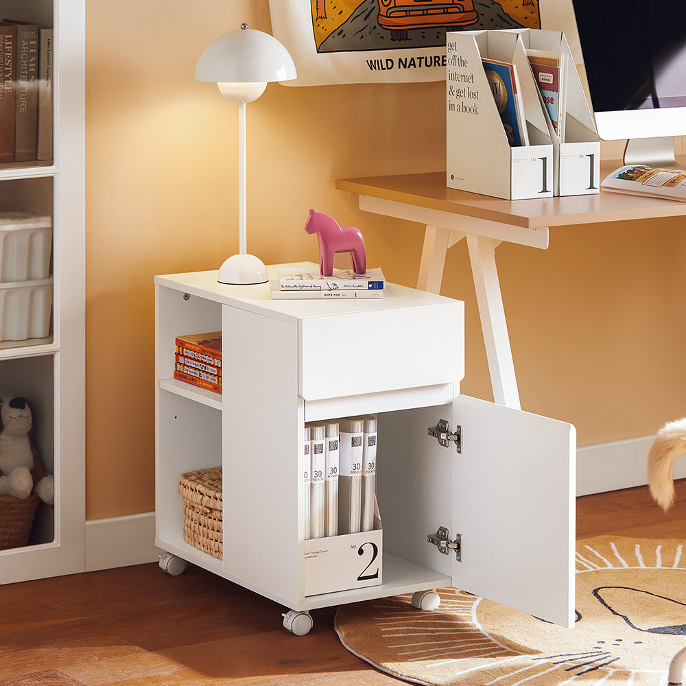 SoBuy ASK05-W Table à imprimante mobile et base de bureau avec 2 tiroirs, 58x35x59 cm, blanc