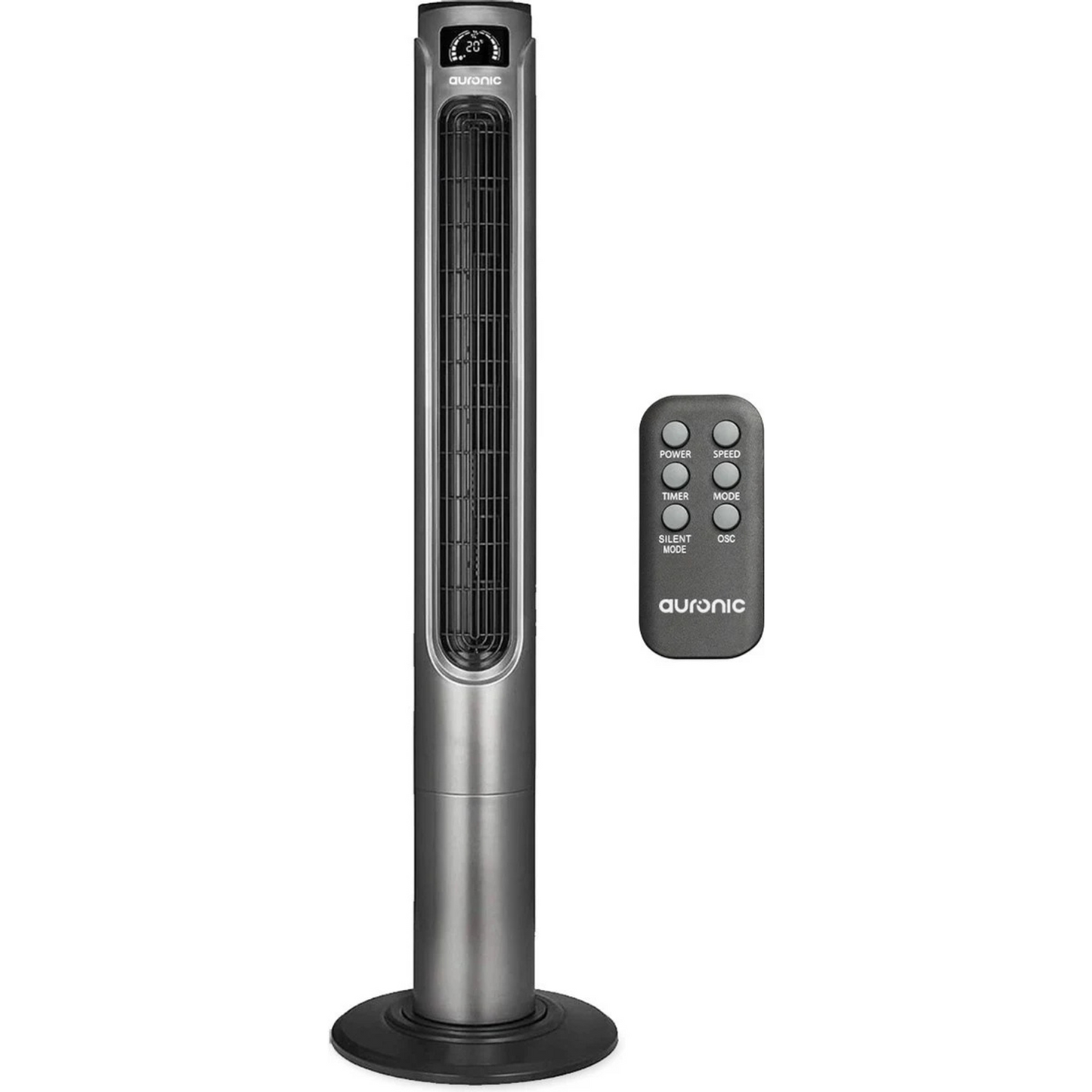 Ventilateur sur Pied - Auronic - avec Télécommande – Tour 118 cm – Minuterie - 55W, 45 dB – Gris Foncé