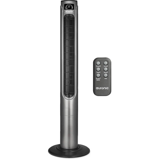 Ventilateur sur Pied - Auronic - avec Télécommande – Tour 118 cm – Minuterie - 55W, 45 dB – Gris Foncé