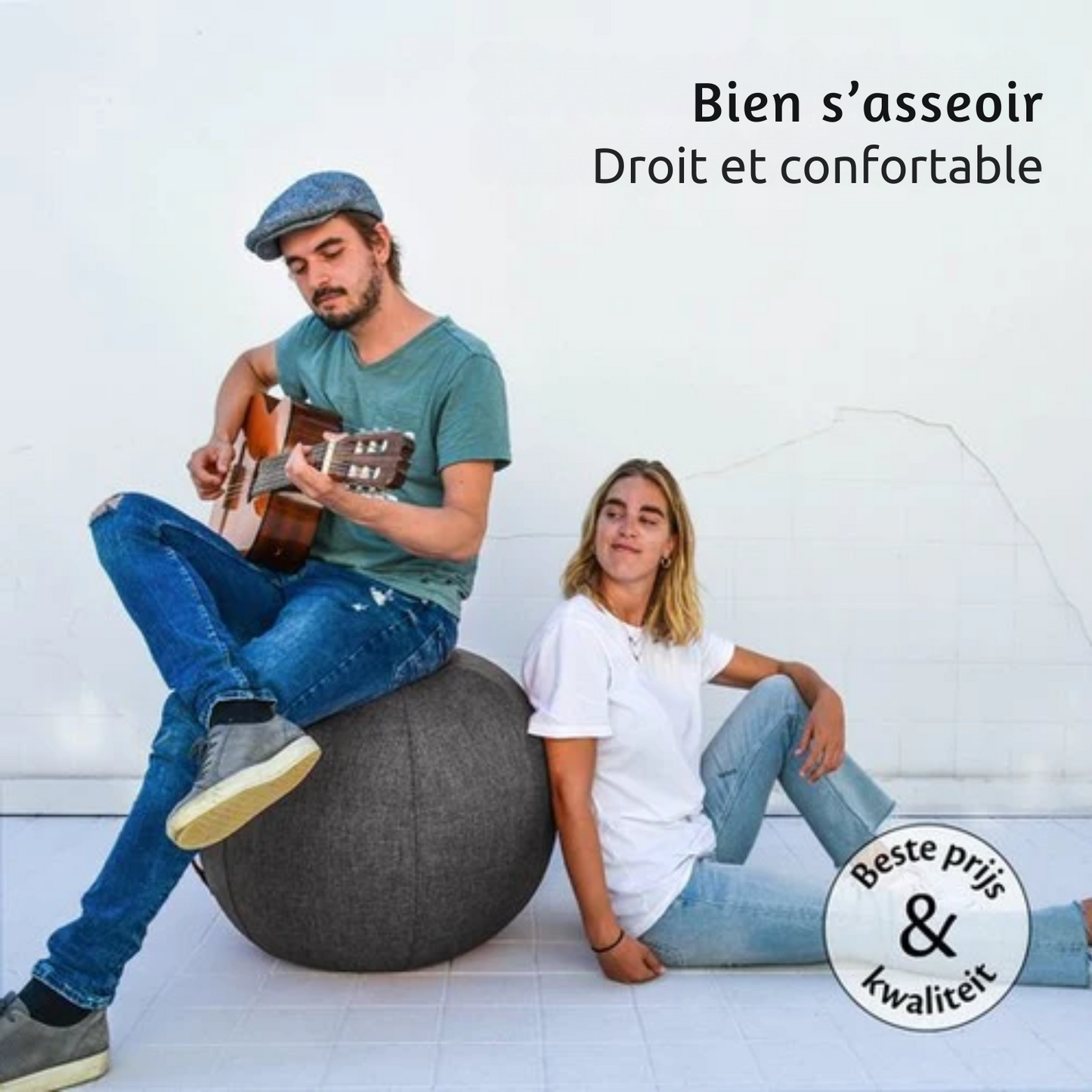 Balle d'assise - Backerz® - Boules d’Assise avec Housse - 75cm - Chaise de Bureau Ergonomique - Lin Anthracite - Noir