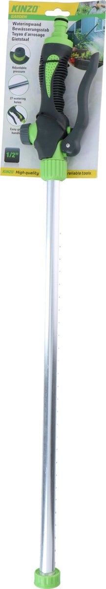 Tête d’arrosage - Kinzo - pour tuyau d’arrosage – Système d’irrigation – 66 x 9 x 3,5 cm – avec 27 trous d’irrigation – Connecteur 1/2 pour tuyau d’arrosage – Vert/Gris