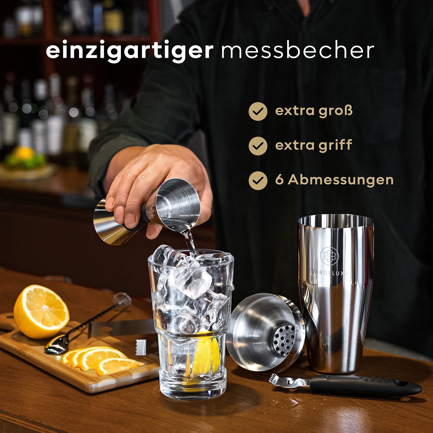 BarDeluxe : set de cocktails professionnel - 12 pièces - shaker de 750 ml - acier inoxydable 304 - argent