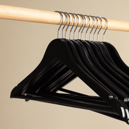 LifeGoods Cintres - Avec barre de pantalon - Bois dur - Noir - 30 pièces