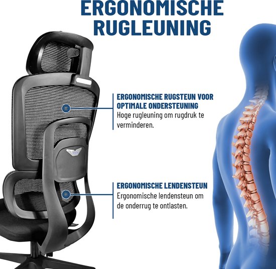 Chaise de bureau ergonomique ArtGlobal® - réglable - soutien lombaire - inclinable à 125°
