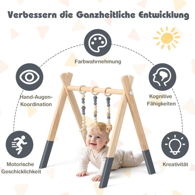 Coast : gym pour bébé en bois – 3 jouets suspendus – 60 x 44 x 60 cm – Vert, gris et rose