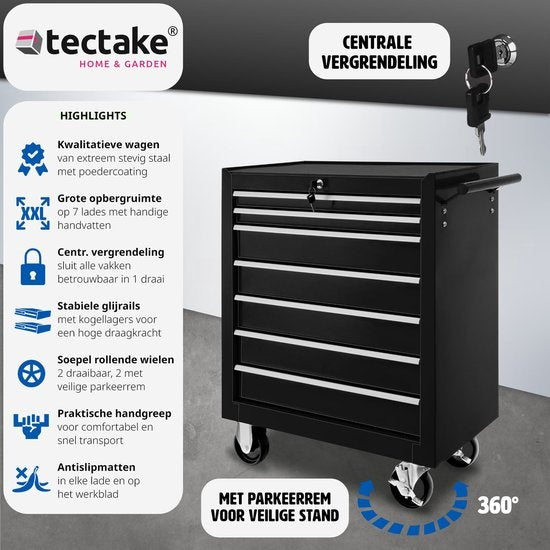tectake® - Chariot à outils avec 7 tiroirs - noir - 402800
