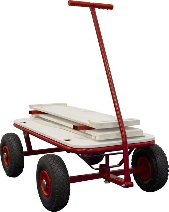 Sunny Billy Beach Wagon Chariot Rouge - Bois brut - Chariot avec pneus gonflables - 94x61x97cm