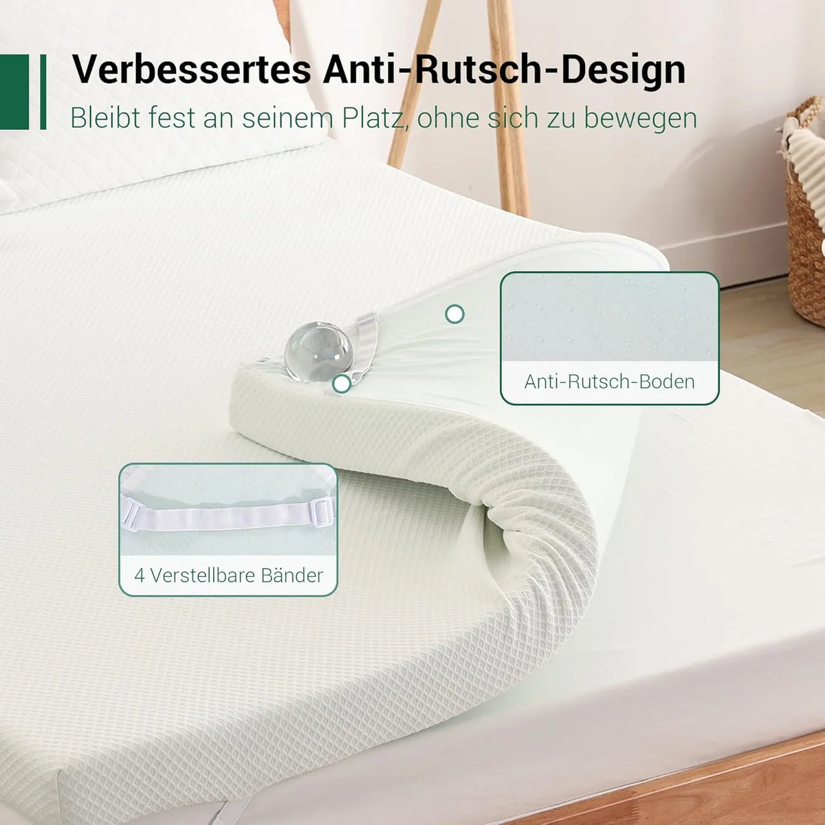 Surmatelas Ego Home Gel 140 x 200 x 9 cm - Mousse à froid au thé vert - Dureté H2 - Housse amovible et lavable