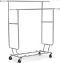 Porte-vêtements Yaheetech 128 x 55 x 173 cm - Argent - Sur roulettes - 130 kg - Double tringle à vêtements