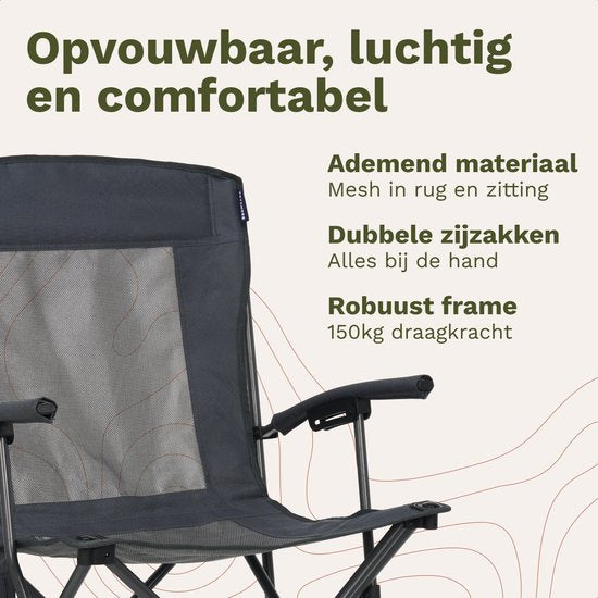 TRVLMORE Chaise de camping - pliable - capacité de charge 150KG - sac de transport inclus - chaise pliante - chaise de pêche - chaise de camping - chaise pliante - gris