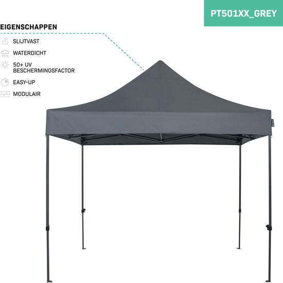 VONROC Party Tent - 3x3 m - Premium easy-up Party Tent - Modular Design - Pliable - Imperméable - Structure en acier - 50+ UV Protection - Sac de rangement inclus - Gris