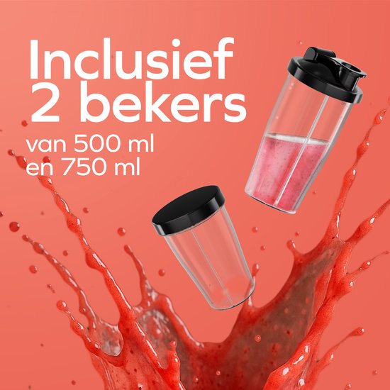 KitchenBrothers Blender - Set complet - 2x 750ml Bowl - Grinder - Tamper - To-Go Cups - Acier inoxydable