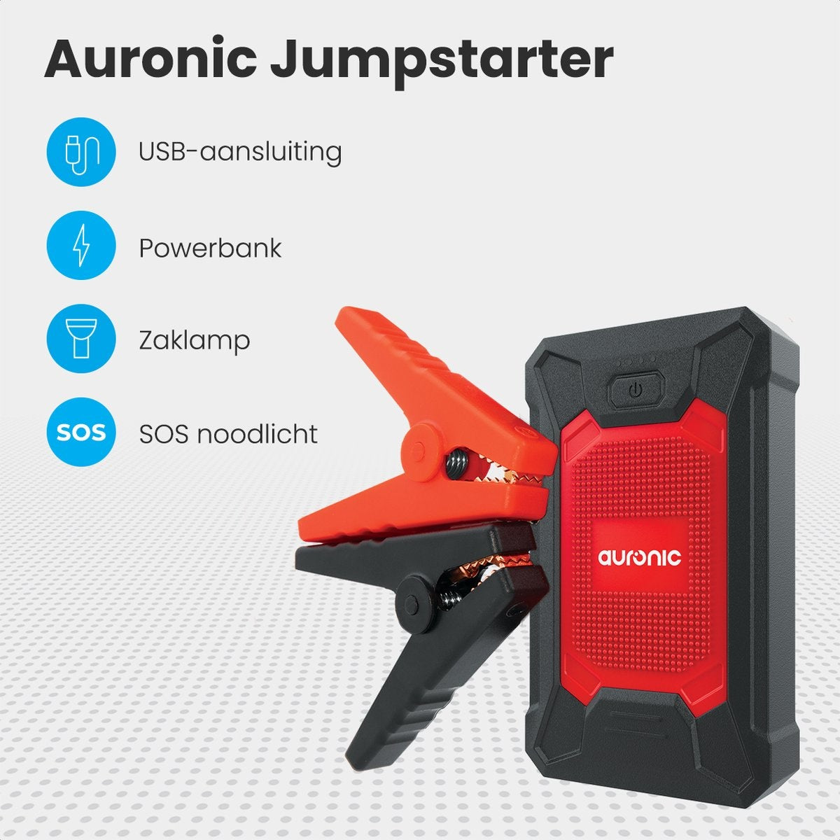 Auronic 12V Jumpstarter for Car 600A / 7,200 mAh 4-in-1 Starter Aid Incl. bag - Red/Black