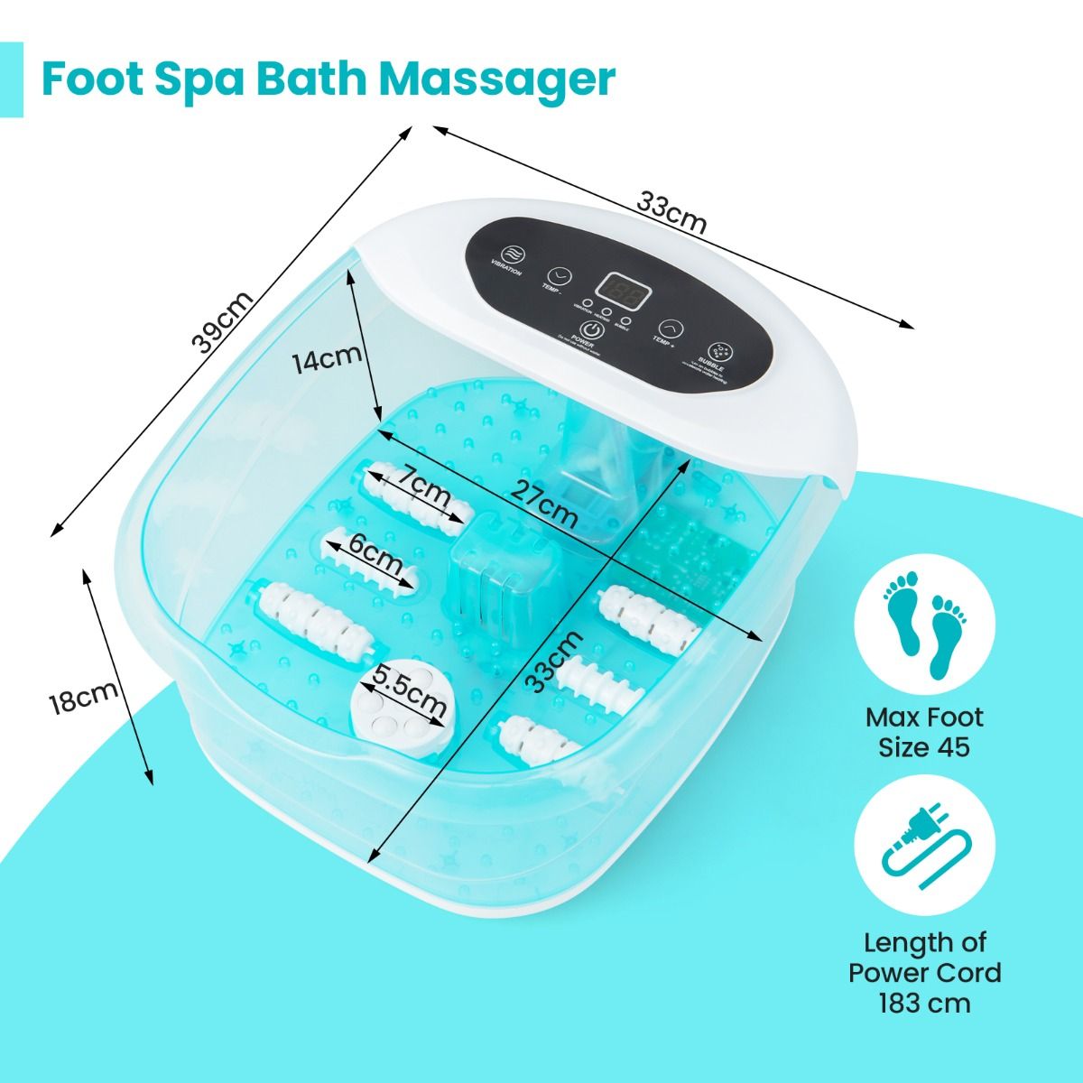 Coast Bain de pieds électrique avec fonction massage - 500W - 33 x 39 x 18 cm - Bleu