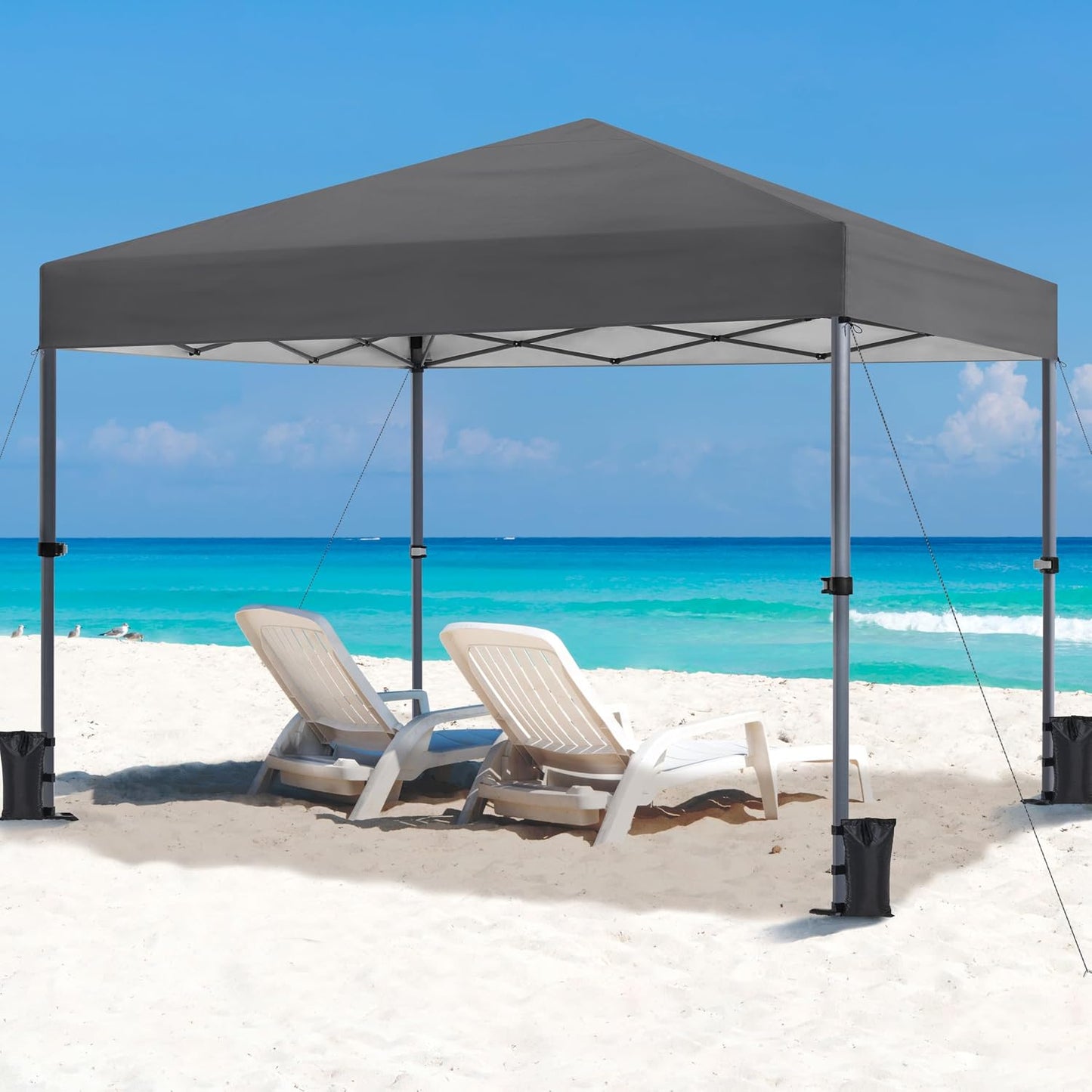 Pavillon pliable Yaheetech 3 x 3 m, gris foncé - Imperméable - Protection UV 50+ - S’accompagne de piquets, de sacs de sable et d’un sac de transport