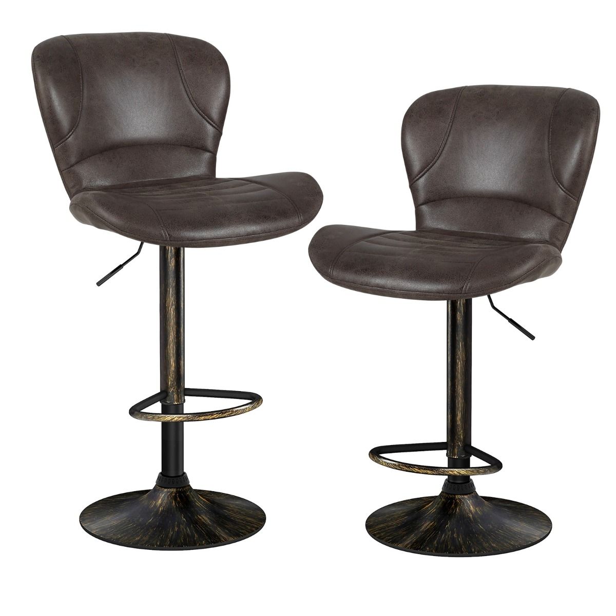 Ensemble de 2 tabourets de bar Coast - Réglables de 61 à 81 cm - Pivotants, avec dossier et repose-pieds - Marron