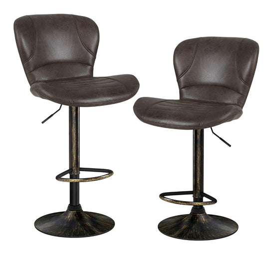 Ensemble de 2 tabourets de bar Coast - Réglables de 61 à 81 cm - Pivotants, avec dossier et repose-pieds - Marron
