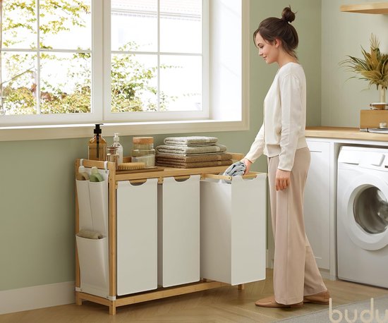 Panier à linge Budu à 3 compartiments - Trieur de linge - Paniers à linge en bambou - 150 L