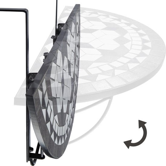 tectake - Table de balcon suspendue table mosaïque - pliable - noir/blanc - 402767