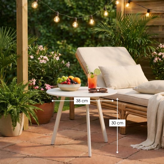 Table d'appoint d'extérieur Mica Decorations Seattle - Table basse ronde - Table pour plantes et table basse - H 30 x Ø 38 cm - Métal - Blanc