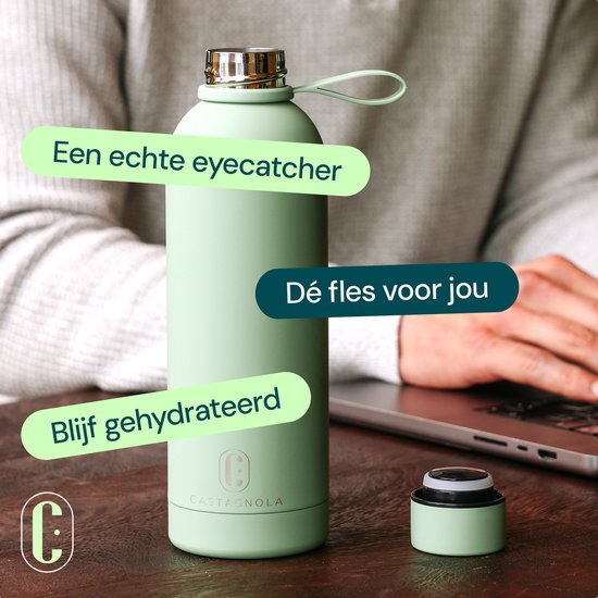 Bouteille d'eau Castagnola - Bouteille à boire en acier inoxydable 500 ML - Thermos en acier - Bouteilles à boire pour adultes - Double paroi - Vert
