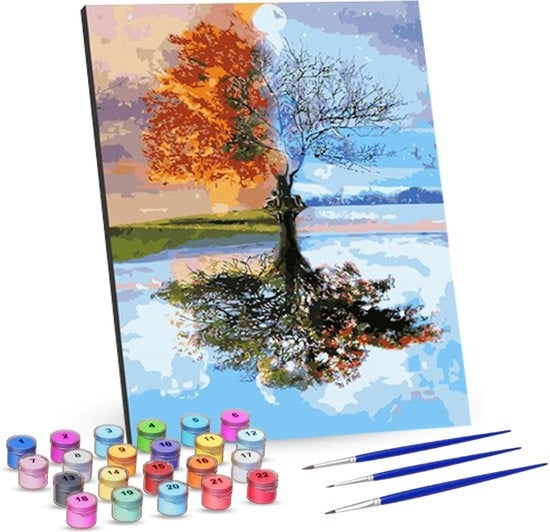 Rubye® Painting On Number Adults - Four Seasons - With Canvasing Canvas, Easel and Brushes - 40x50cm