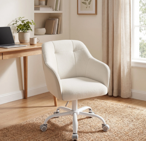 Chaise de bureau Ochama Sherpa en tissu - Beige cappuccino - Hauteur réglable de 78 à 88 cm