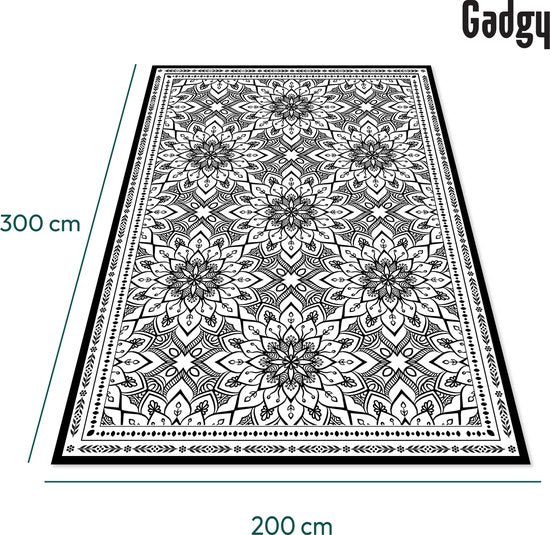 Tapis d'extérieur Gadgy XXL - Tapis d'extérieur 300x200 cm - Tapis de jardin double face - Tapis de pique-nique noir et blanc - Tapis d'extérieur