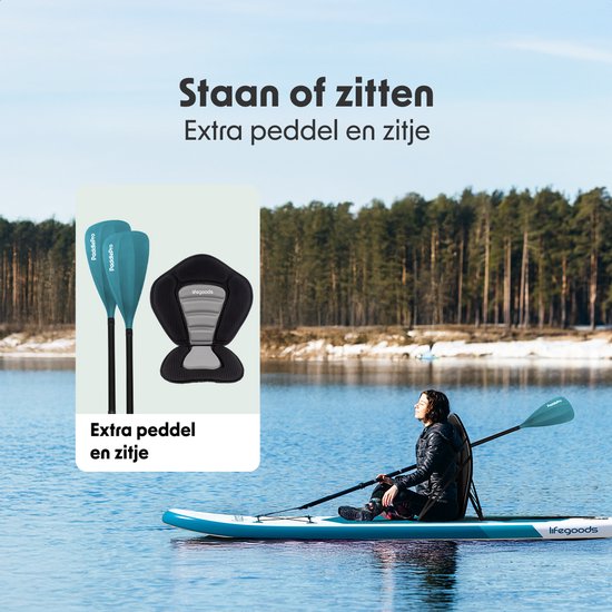 LifeGoods SUP Board All-round Compact - avec siège - capacité de charge de 100 KG - 300 x 76 cm - gonflable - ensemble complet de SUP - Deep Aqua