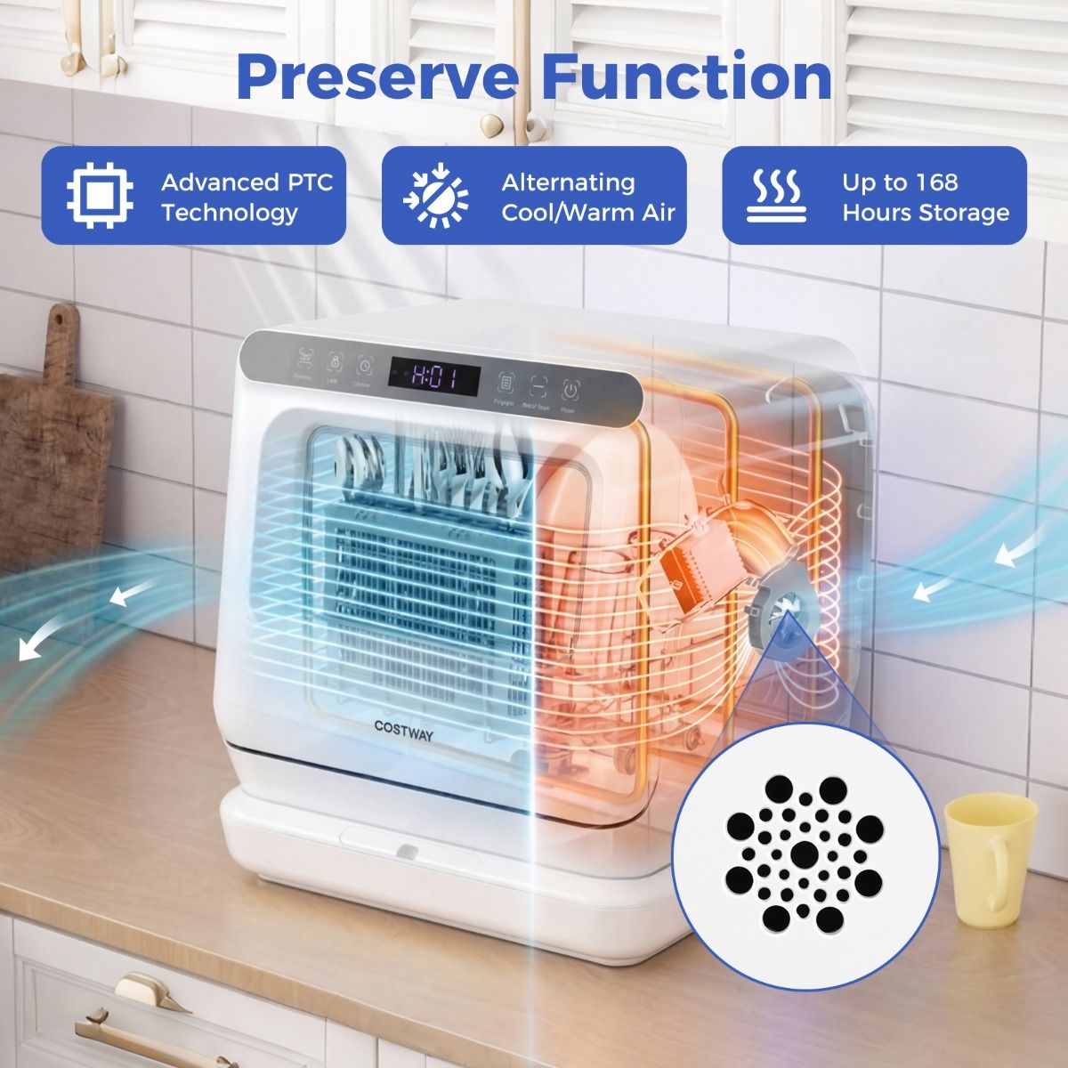 Lave-vaisselle Coast Mini - modèle de table portable - 6 programmes - réservoir d'eau de 8,25 litres - blanc