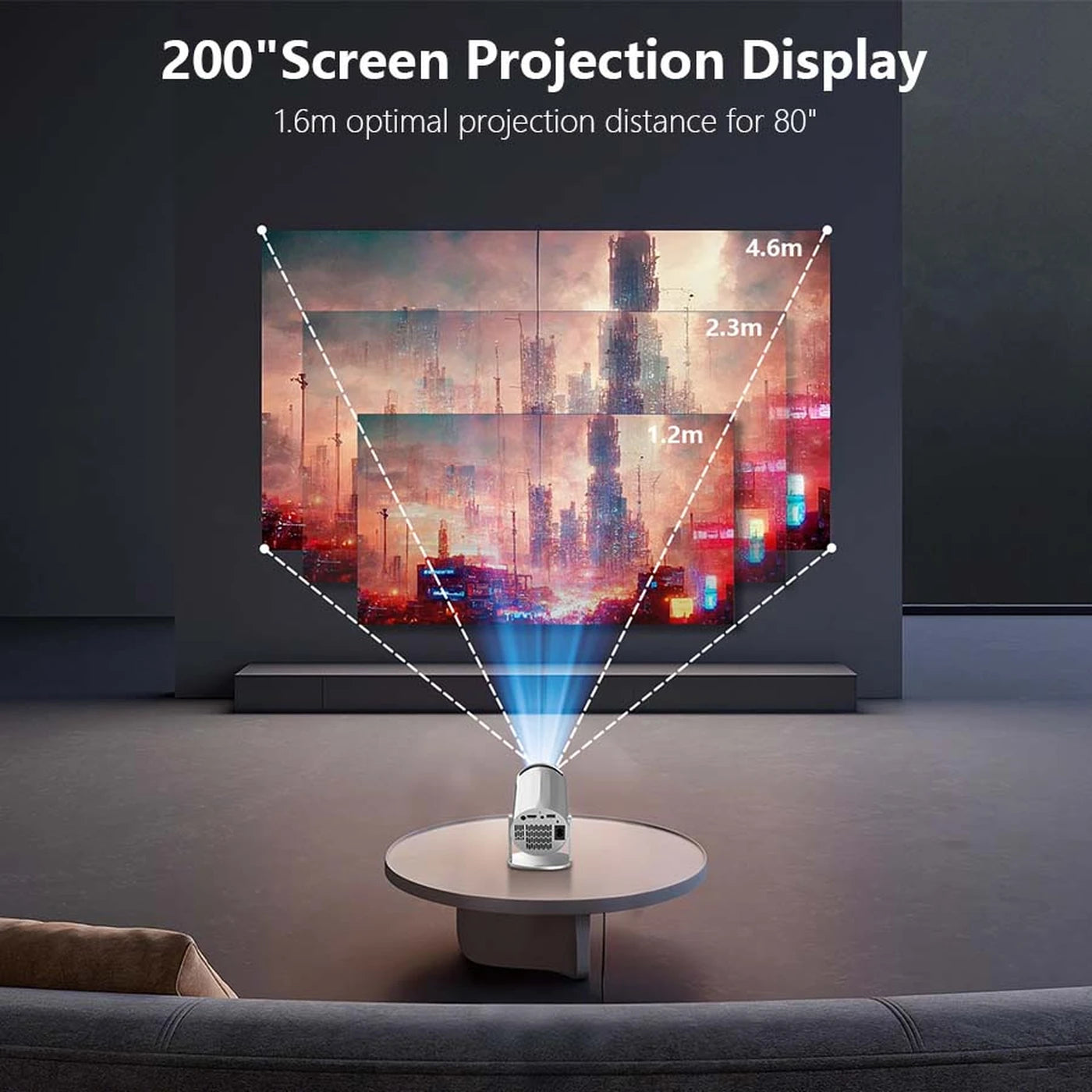 Mini-projecteur portable XBJ, couleur argent, 14 x 12 x 21,8 cm - Wi-Fi 6 et Bluetooth 5.2 - Android 11 - Décodage 1080p et 4K - Orientable à 180° - 200 lumens ANSI