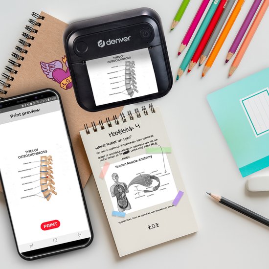 Denver Mini Pocket Printer - Imprimante d'autocollants - Papier thermique - Bluetooth - Imprimante photo mobile - MBP32B