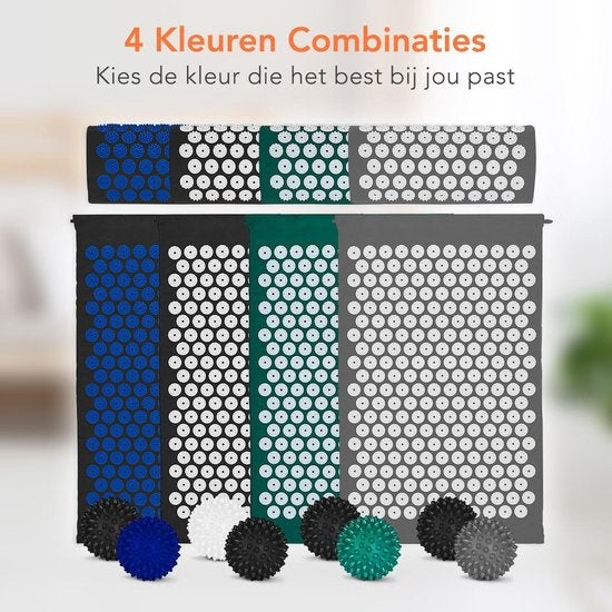 LifeGoods Tapis d'acupression avec coussin - Tapis Shakti - Tapis pour ongles avec 2 balles pour points de déclenchement - 66x40x2cm - Vert/Blanc