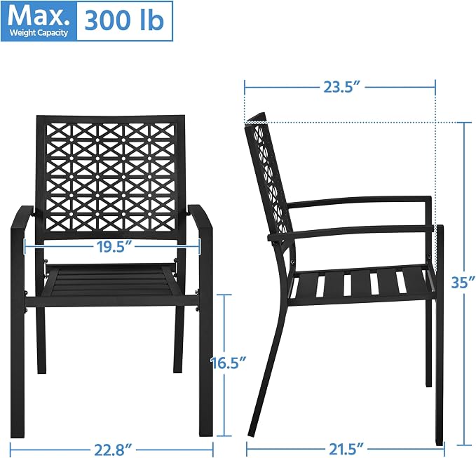 Chaises de jardin Yaheetech - Lot de 2 - Empilables - Acier - Noir