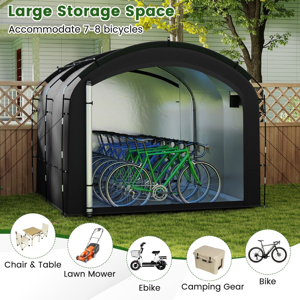 Tente de rangement pour vélos Coast - imperméable - double fermeture éclair - noire - 254 x 215 x 192 cm