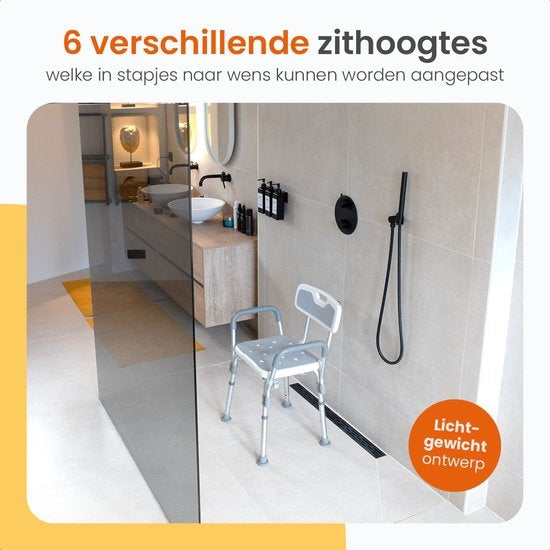 Chaise de douche réglable Goliving - Accoudoirs et dossier amovibles - Tabouret de douche avec support de pommeau de douche - Antidérapant - 3,2 kg - Hauteur 70-84 cm - Blanc