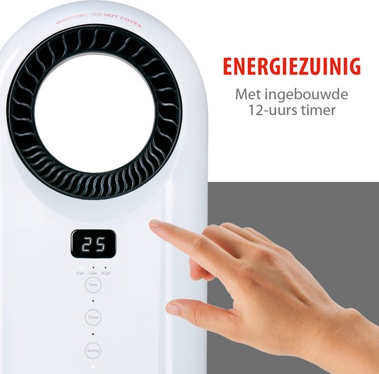 alpina Radiateur électrique et ventilateur 1500W - Radiateur céramique avec minuterie et télécommande - Radiateur oscillant avec fonction de refroidissement et de chauffage - 18 x 18 x 37cm