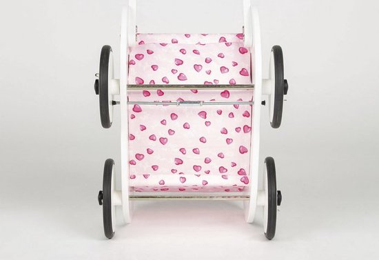 Poussette pour poupées en bois Pinolino « Trixi » - Adorable berceau durable – En hêtre massif avec couette « Cœurs » - blanc