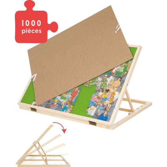 Plateau de puzzle et plaque de puzzle réglables - Diydash - Pour 1000 pièces - Avec plaque d'écran - Design ergonomique - Bois brun