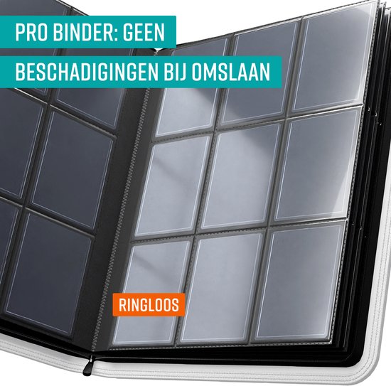 Album NAPI Toploader Pro pour 288 cartes - Album de collection haut de gamme avec pochettes Toploader et fermeture à glissière - Album pour cartes à collectionner - 9 pochettes - Simili cuir - Rouge/Blanc