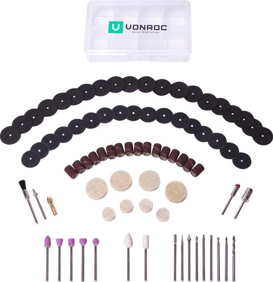 VONROC Jeu d'accessoires pour outils rotatifs - 100 pièces - Universel