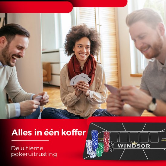 Set de poker Windsor - 300 jetons - Tissu de poker - Blinds - Cartes - Jetons de poker - Jetons de poker