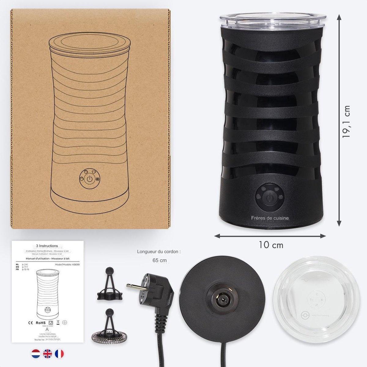 Mousseur à Lait Électrique KitchenBrothers, Chauffe Lait Chocolatière, Revêtement Antiadhésif, 400W, Noir