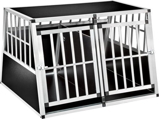 tectake Banc de transport pour chiens double avec paroi arrière inclinée et cloison - 402227