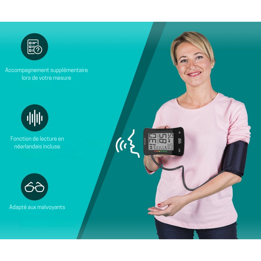 FITAGE - Tensiomètre médical - Moniteur de Pression Artérielle - Fréquence Cardiaque - Brassard 22 à 42cm - Noir