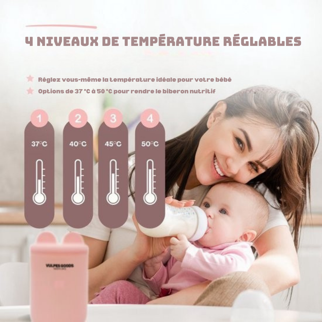Chauffe-biberon Vulpes Goods® - Portable et intelligent - 4 niveaux de température - Sans fil - Rose