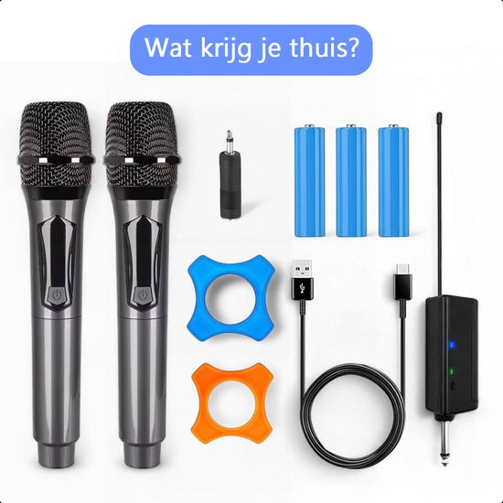 Tech Essentials® 2 Pieces - Ensemble de microphones sans fil - VHF - USB-C Rechargeable - Plug & Play - Karaoke - Studio - 3.5-6.3mm Jack - ASMR - Convient à la boîte de fête