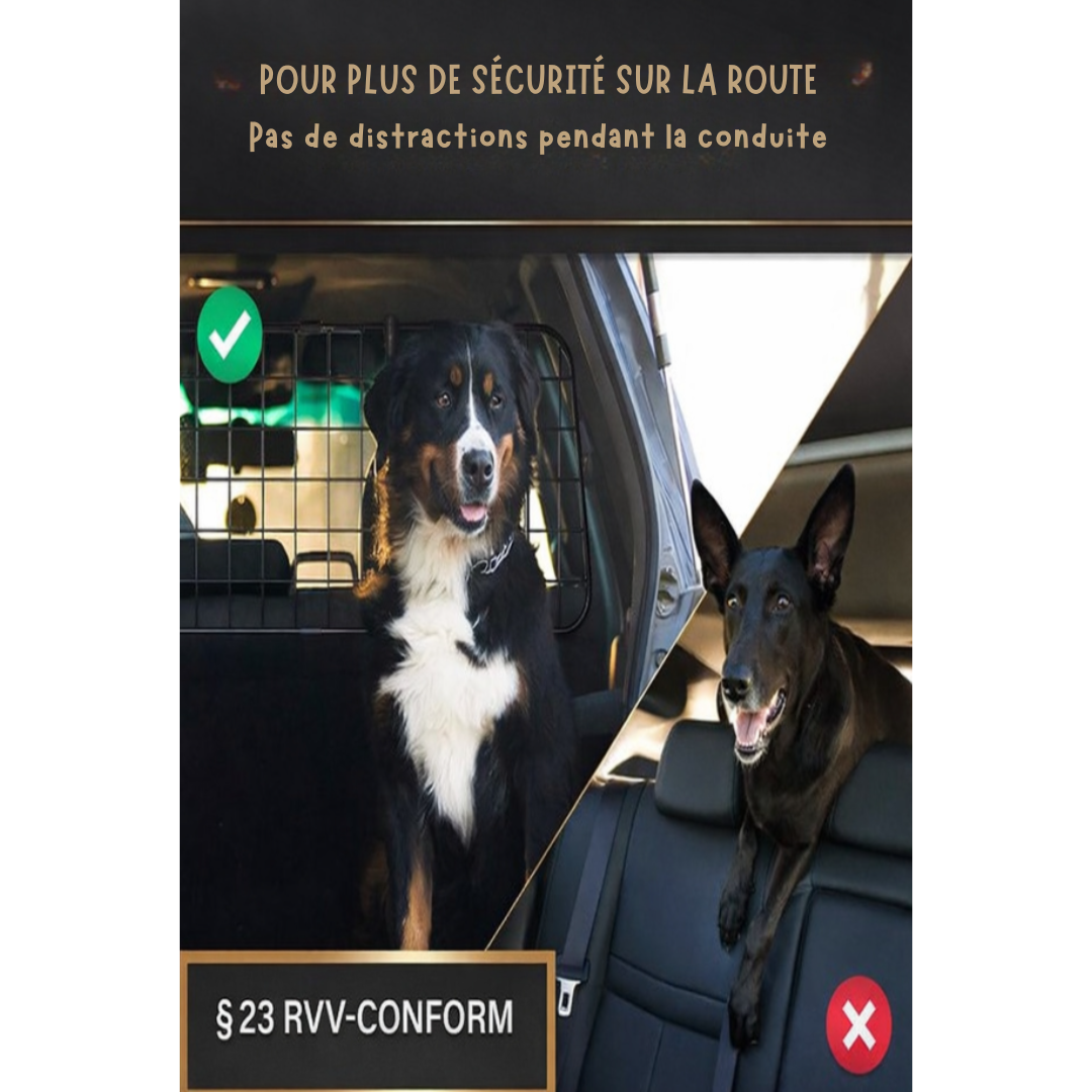 Grille pour chien réglable en continu -  Support de sécurité pour coffre - HELDENWERK - Montage facile sans outils - Acier noir